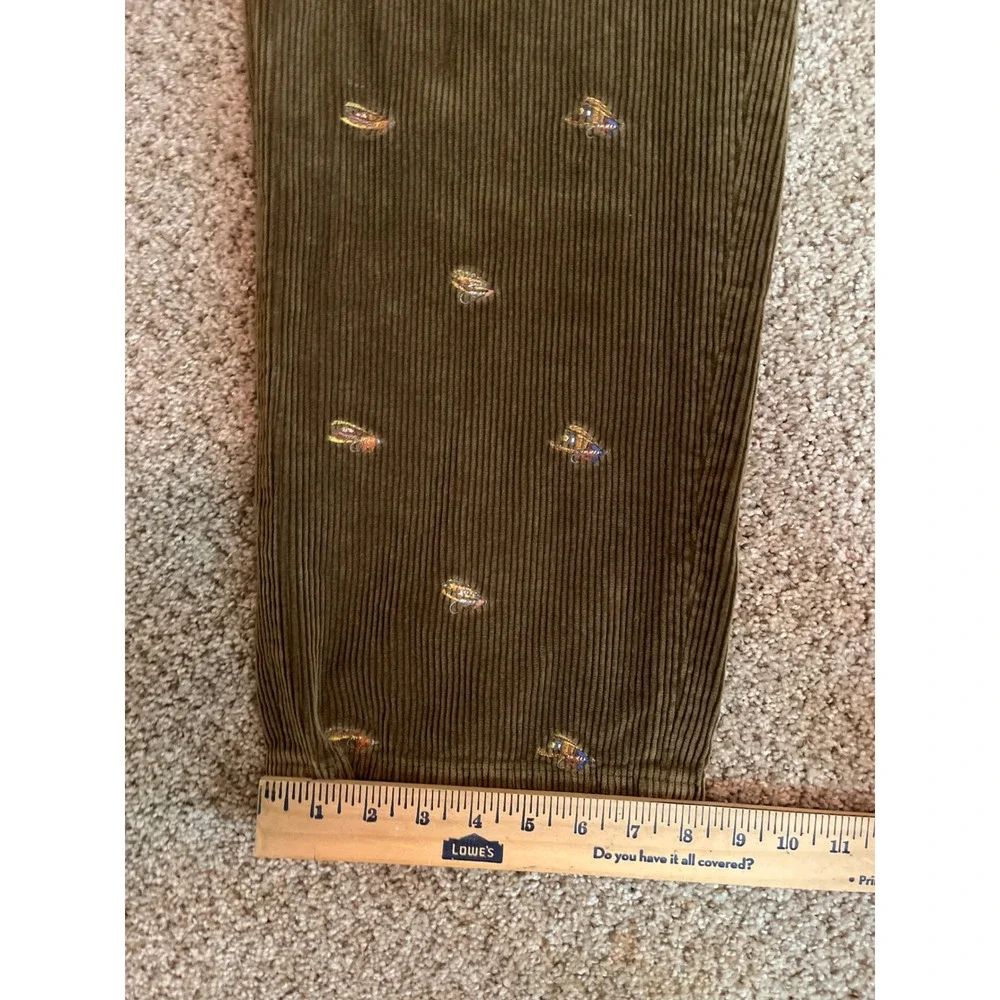 VTG Polo Ralph Lauren Mens Pants 38R Brown Corduroy Fishing Fly Lure Embroidered